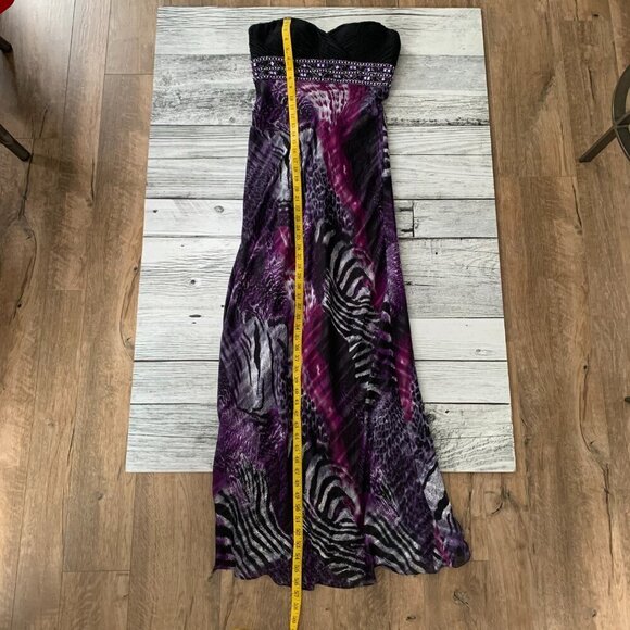 Y2K May Queen Couture Strapless Sheer Animal Print Chiffon Sequin Maxi Gown - Picture 11 of 16